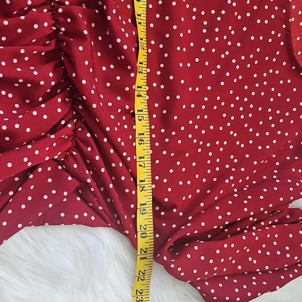 Brick Red Polka Dot Faux Wrap Skirt - Picture 12 of 14